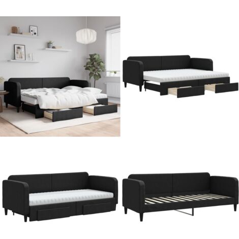 Sofá cama nido con cajones tela negro 80x200 cm - Cama nido - Sofá cama 2 en 1
