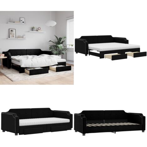 Sofá cama nido con cajones tela negro 80x200 cm - Cama nido - Sofá cama 2 en 1