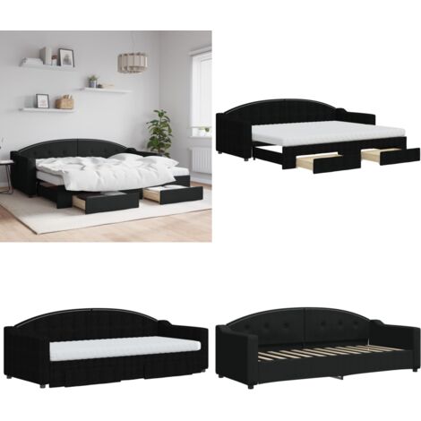 Sofá cama nido con cajones tela negro 80x200 cm - Cama nido - Sofá cama 2 en 1