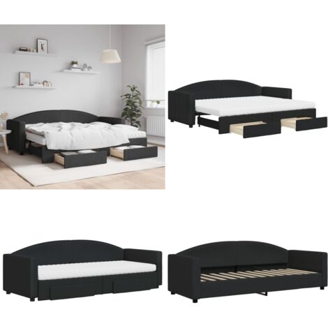 Sofá cama nido con cajones tela negro 80x200 cm - Cama nido - Sofá cama 2 en 1
