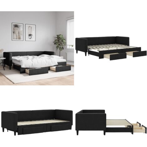 Sofá cama nido con cajones tela negro 80x200 cm - Cama nido - Sofá cama con cajones