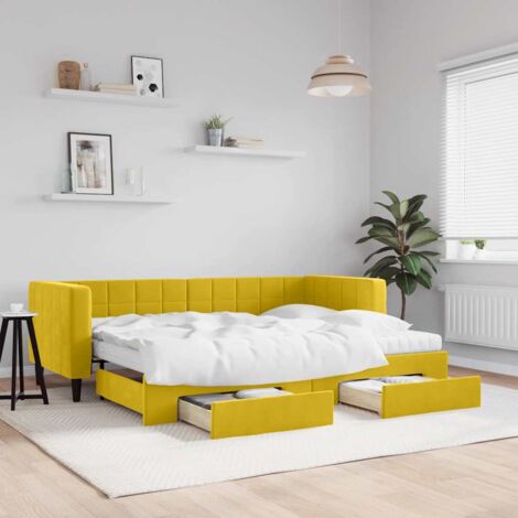 Sofá cama nido con cajones terciopelo amarillo 80x200 cm