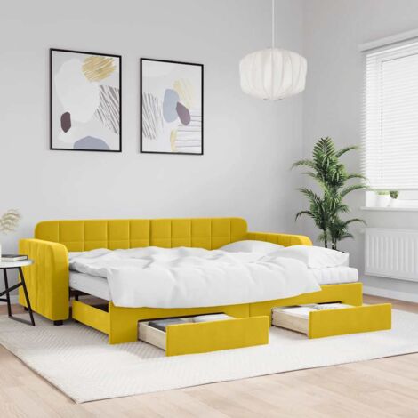 Sofá cama nido con cajones terciopelo amarillo 80x200 cm