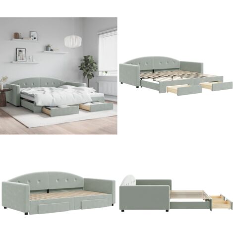 Sofá cama nido con cajones terciopelo gris claro 100x200 cm - Cama nido - Cajones
