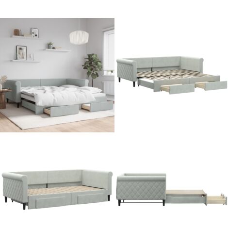 Sofá cama nido con cajones terciopelo gris claro 100x200 cm - Cama nido - Sofá cama con cajones
