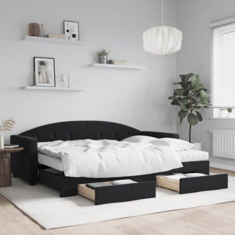 Sofá cama nido con cajones terciopelo negro 80x200 cm