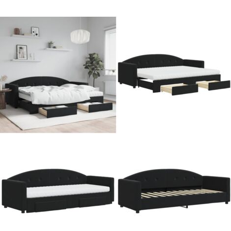 Sofá cama nido con cajones terciopelo negro 80x200 cm - Cama nido - Cajones