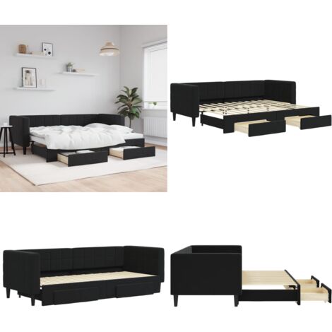 Sofá cama nido con cajones terciopelo negro 80x200 cm - Cama nido - Sofá cama con cajones