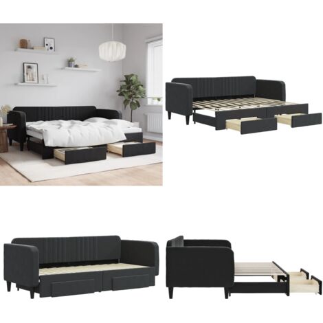 Sofá cama nido con cajones terciopelo negro 80x200 cm - Cama nido - Sofá cama con cajones