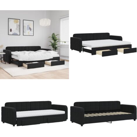 Sofá cama nido con cajones terciopelo negro 80x200 cm - Cama nido - Sofá cama con cajones