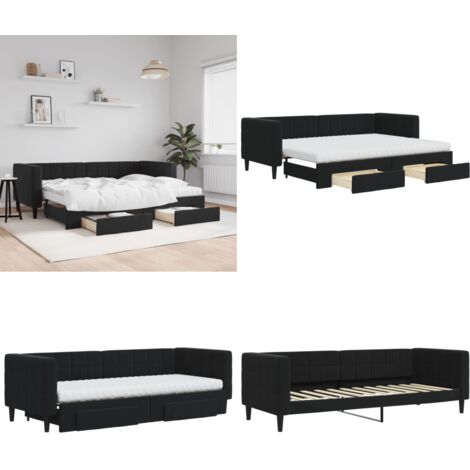 Sofá cama nido con cajones terciopelo negro 80x200 cm - Cama nido - Sofá cama con cajones