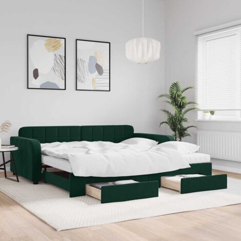 Sofá cama nido con cajones terciopelo verde oscuro 100x200 cm