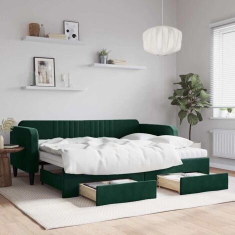 Sofá cama nido con cajones terciopelo verde oscuro 90x200 cm
