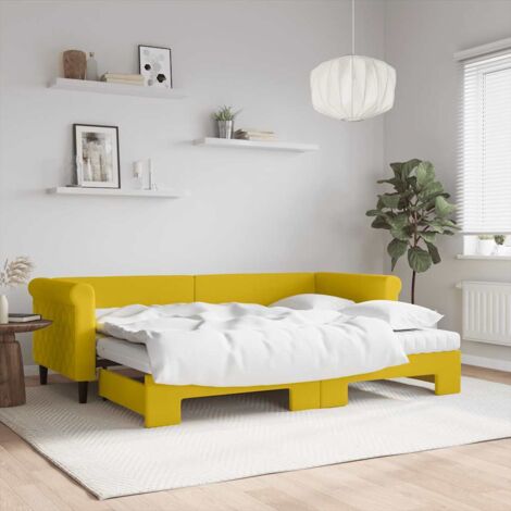 Sofá cama nido con colchón terciopelo amarillo 80x200 cm