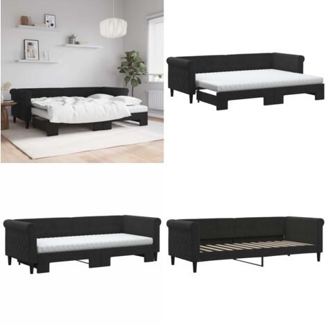 Sofá cama nido con colchón terciopelo negro 80x200 cm - Cama nido - Sofá cama 2 en 1