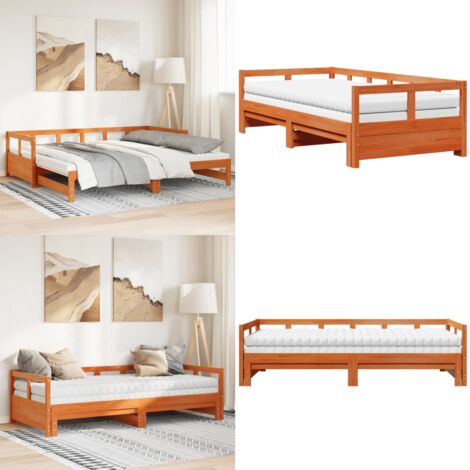 Sofá cama nido con colchones madera maciza marrón 90x190 cm - Cama nido - Sofá cama madera