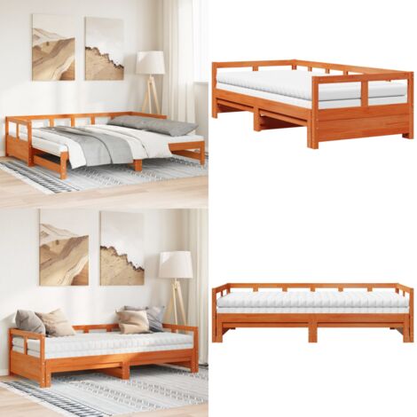 Sofá cama nido con colchones madera maciza pino marrón 80x200cm - Cama nido - Sofá cama madera