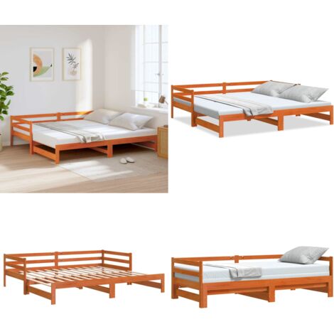 Sofá cama nido sin colchón madera maciza marrón cera 90x190 cm - Cama nido - Sofá cama 2 en 1