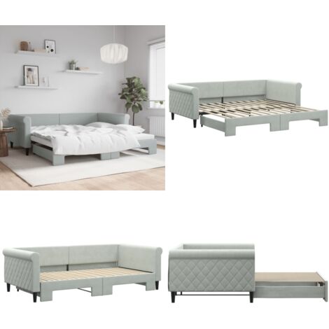 Sofá cama nido terciopelo gris claro 100x200 cm - Cama nido - Sofá cama 2 en 1