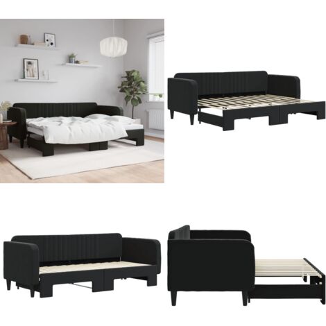 Sofá cama nido terciopelo negro 80x200 cm - Cama nido - Sofá cama 2 en 1