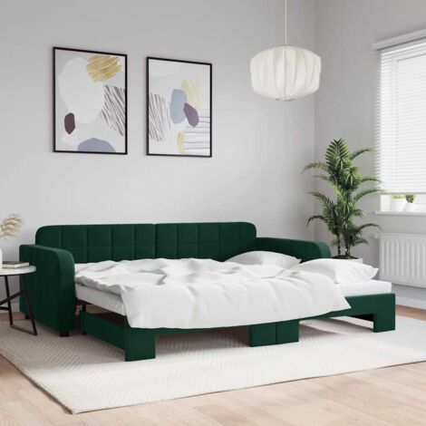 Sofá cama nido terciopelo verde oscuro 90x200 cm