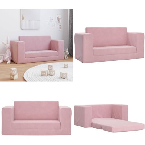 Sofá cama para niños de 2 plazas felpa suave rosa - Sofá infantil - Sofá cama 2 plazas