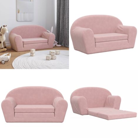 Sofá cama para niños de 2 plazas felpa suave rosa - Sofá infantil - Sofá cama 2 plazas
