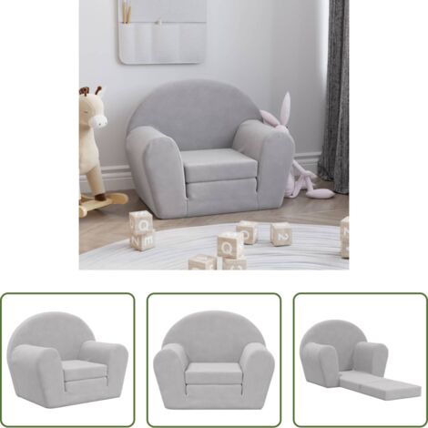 Sofá cama para niños -  Sofá cama infantil felpa suave gris claro