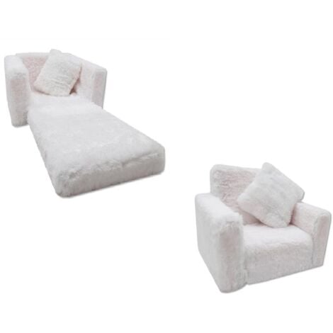 Sofá cama para niños y cama de invitados en uno - 100 cm x 36 cm x 25 cm - felpa blanca