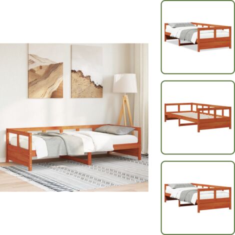 Sofá cama pino - vidaXL Sofá cama sin colchón madera maciza pino marrón cera 80x200 cm - Sofá cama madera maciza