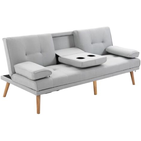 Sofá cama plegable de 181 x 77 x 72 cm en gris claro. Estructura robusta y patas de madera maciza. Ideal para salón, dormitorio, cine en casa y habitación de invitados.