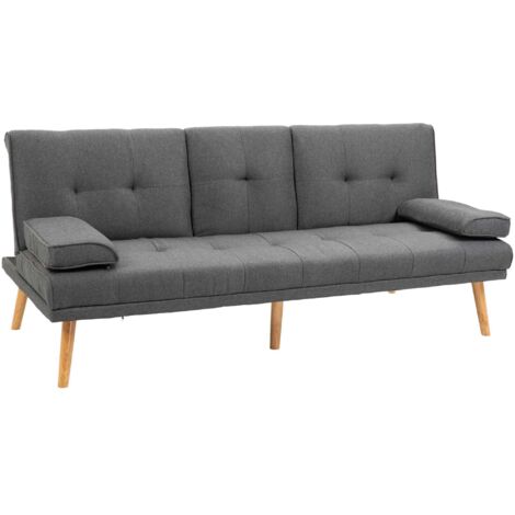 Sofá cama plegable de 3 plazas en gris oscuro con mesa plegable y portavasos. Capacidad de carga: hasta 250 kg. Ideal para salón, dormitorio, cine en casa y habitación de invitados.