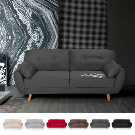 Sofá cama reclinable de diseño nórdico clic clac 3 plazas en tejido Fortaleza - Gris Oscuro