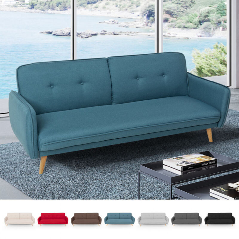 

Sofá cama reclinable de diseño nórdico clic clac 3 plazas tejido Merida | Color: Azul Marino