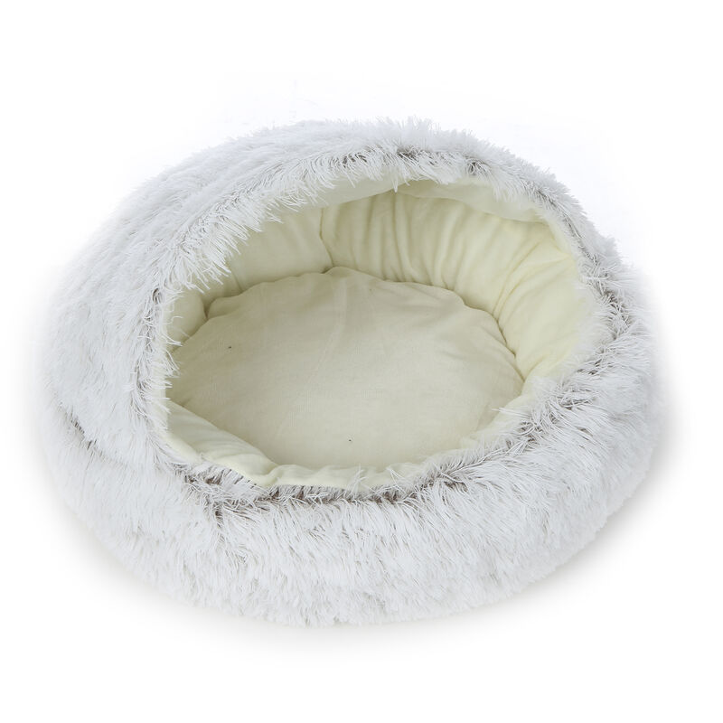 

Sofa cama redondo 2 en 1 de felpa para mascotas y perros, cama inferior antideslizante calida para invierno,Marron, Talla L