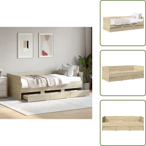 Sofá cama roble - vidaXL Sofá cama con cajones sin colchón roble Sonoma 100x200 cm - Sofá cama con cajones con ruedas