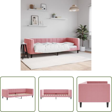Sofá cama rosa -  Sofá cama sin colchón terciopelo rosa 80x200 cm