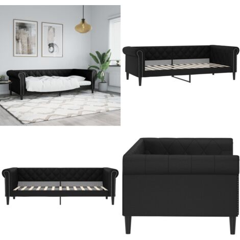 Sofá cama sin colchón cuero sintético negro 90x200 cm - Sofá cama sin colchón - Sofá cama cuero sintético