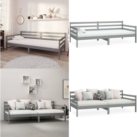 Sofá cama sin colchón madera maciza de pino gris 90x200 cm - Sofá cama de madera - Sofá cama sin colchón