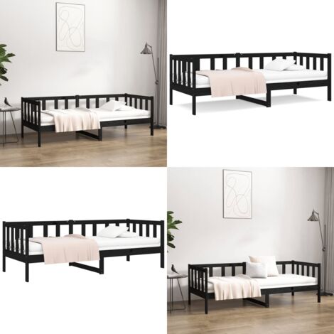 Sofá cama sin colchón madera maciza de pino negro 90x190 cm - Cama de madera - Sofá cama sin colchón