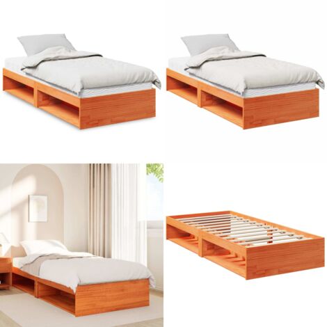 Sofá cama sin colchón madera maciza pino marrón cera 90x190 cm - Cama de madera - Colchón de espuma