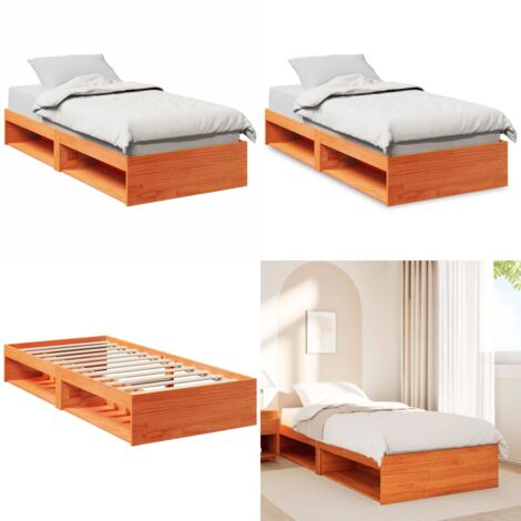 Sofá cama sin colchón madera maciza pino marrón cera 90x190 cm - Cama de madera - Sofá cama sin colchón