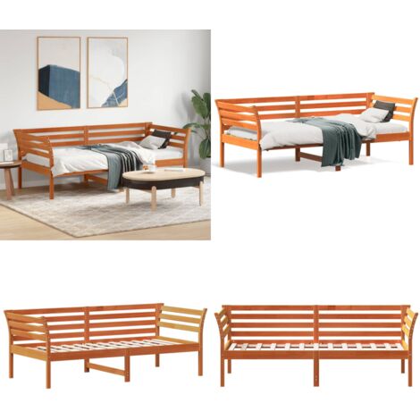 Sofá cama sin colchón madera maciza pino marrón cera 90x190 cm - Sofá de madera - Cama de madera