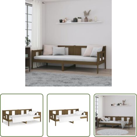 Sofá cama sin colchón -  Sofá cama sin colchón madera maciza pino marrón miel 90x200 cm