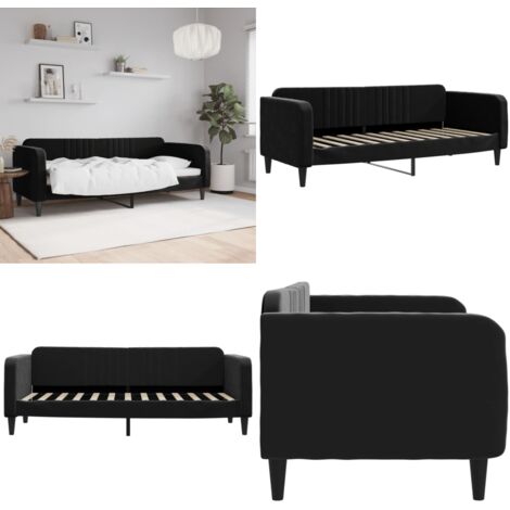 Sofá cama sin colchón terciopelo negro 80x200 cm - Sofá cama sin colchón - Sofá cama 2 en 1