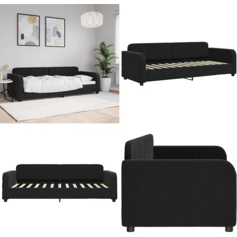 Sofá cama sin colchón terciopelo negro 80x200 cm - Sofá cama sin colchón - Sofá cama 2 en 1