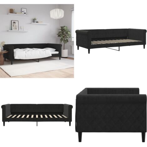 Sofá cama sin colchón terciopelo negro 90x200 cm - Sofá cama sin colchón - Sofá cama 2 en 1