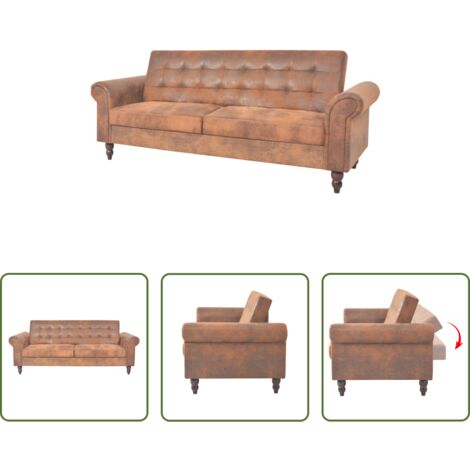 Sofá cama -  Sofá convertible 2 plazas reposabrazos ante artificial marrón