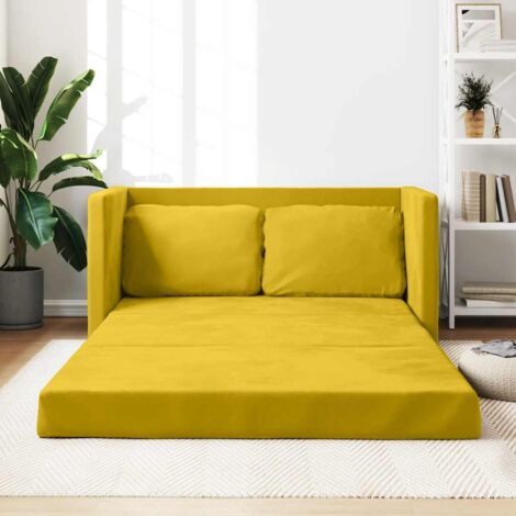 Sofá cama suelo 2 en 1 terciopelo amarillo oscuro 122x204x55 cm