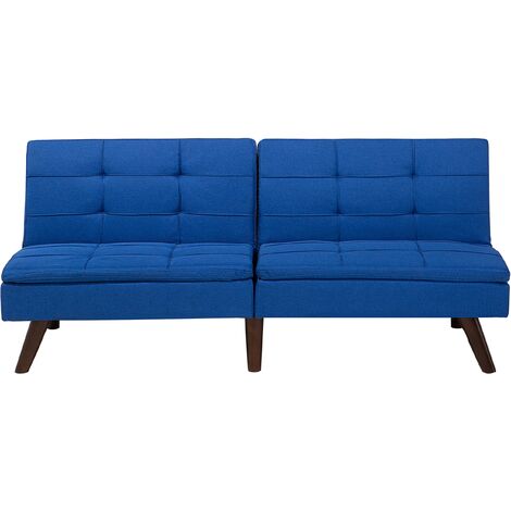 Sofá cama tapizado acolchado 3 plazas azul cobalto click clack patas de metal respaldo dividido Ronne